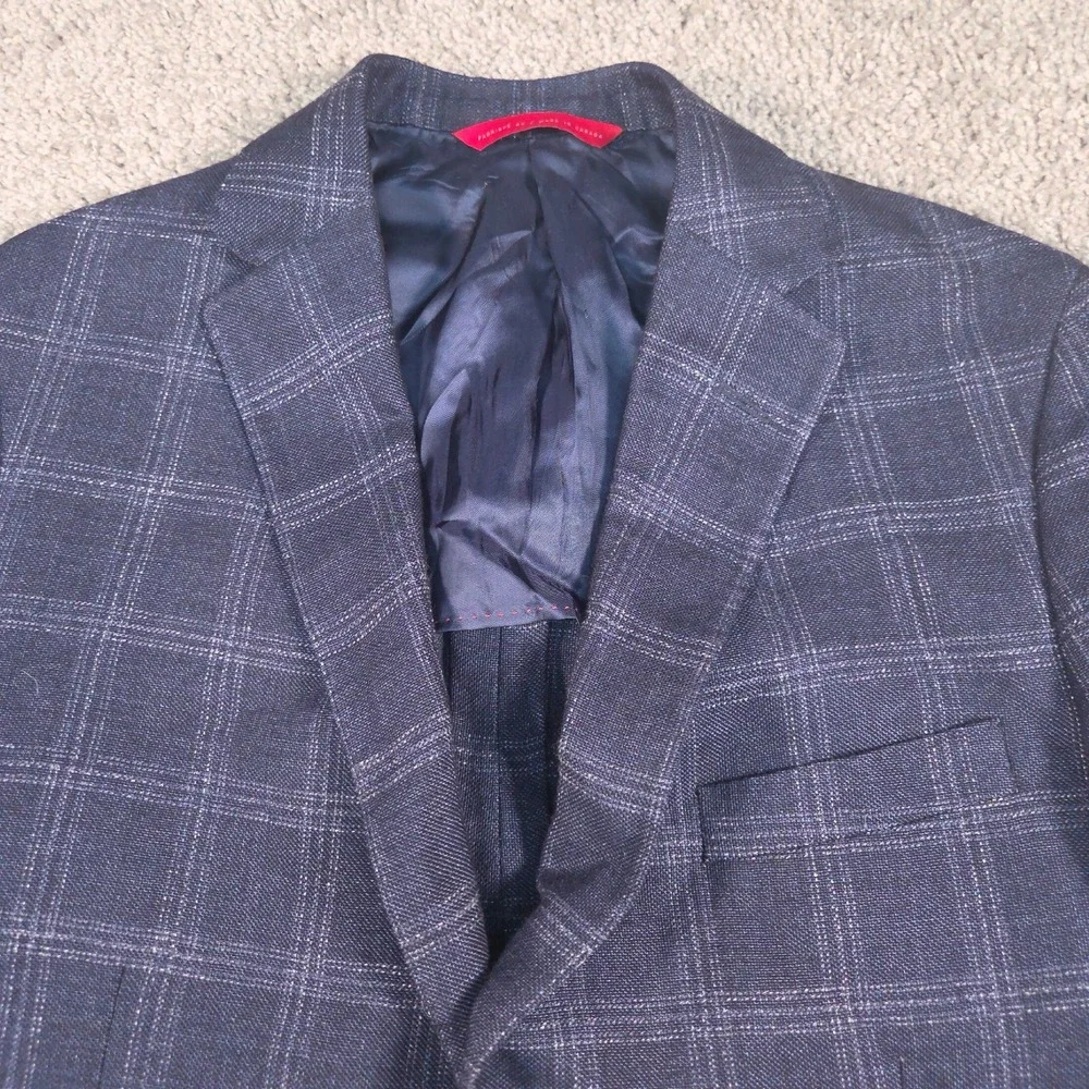 Samuelsohn Wool Linen Blazer 40R Blue Plaid Altered Fits Like 36 S Windowpane